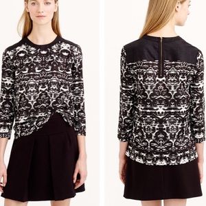 J Crew Blurred Ikat Print Top Blouse Black Sz 6